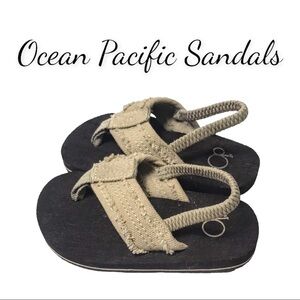 Ocean Pacific OP Beige Canvas Frayed Flip Flop Sandals
